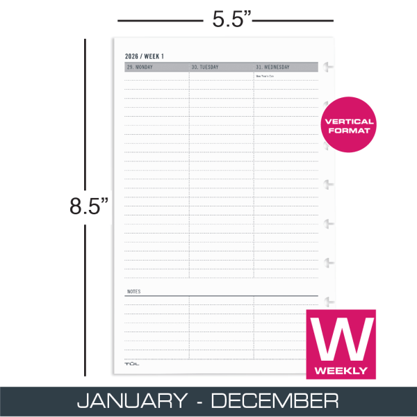 slide 2 of 3, TUL 2026 TUL® Weekly Planner Refill Pages, Junior Size, January To December, 1 ct