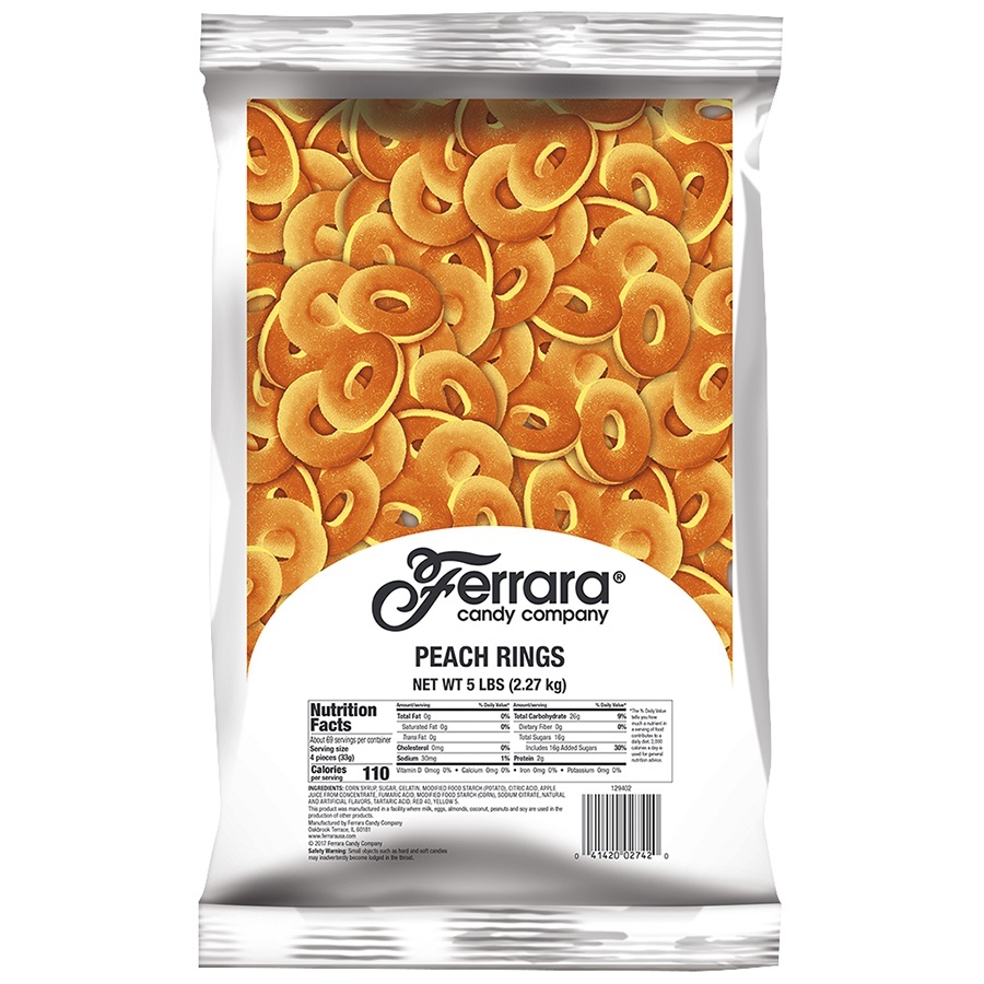 slide 1 of 1, Ferrara Candy Company Ferrara Peach Rings Candy 5 Lb. Bag, 1 ct