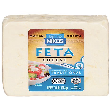 slide 1 of 1, Nikos Traditional Feta Cheese 16 oz, 16 oz