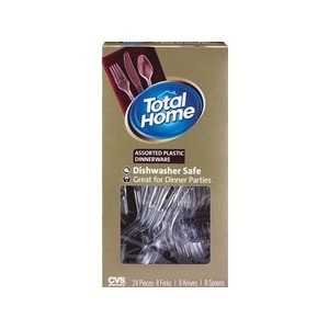 slide 1 of 1, Total Home By CVS Assorted Plastic Dinnerware, 24 ct