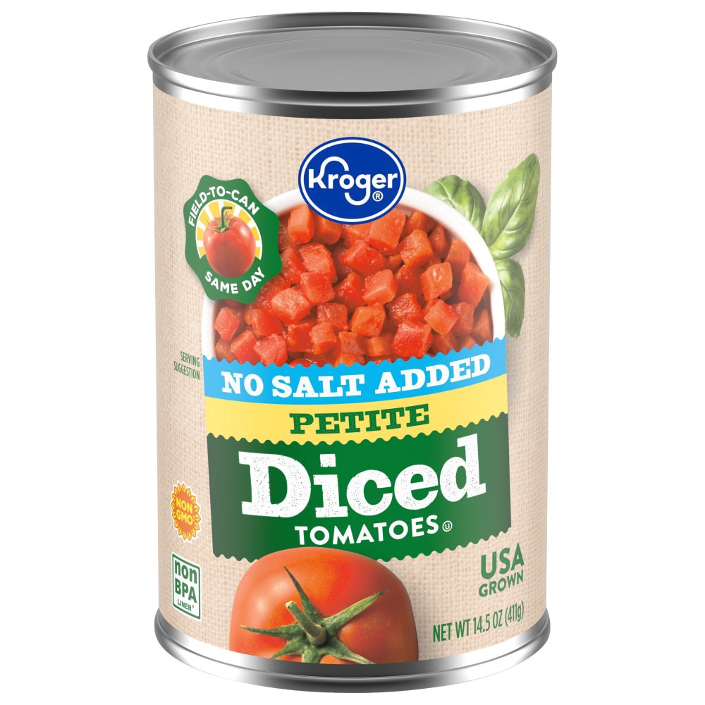 slide 3 of 6, Kroger No Salt Added Diced Petite Tomatoes, 14.5 oz
