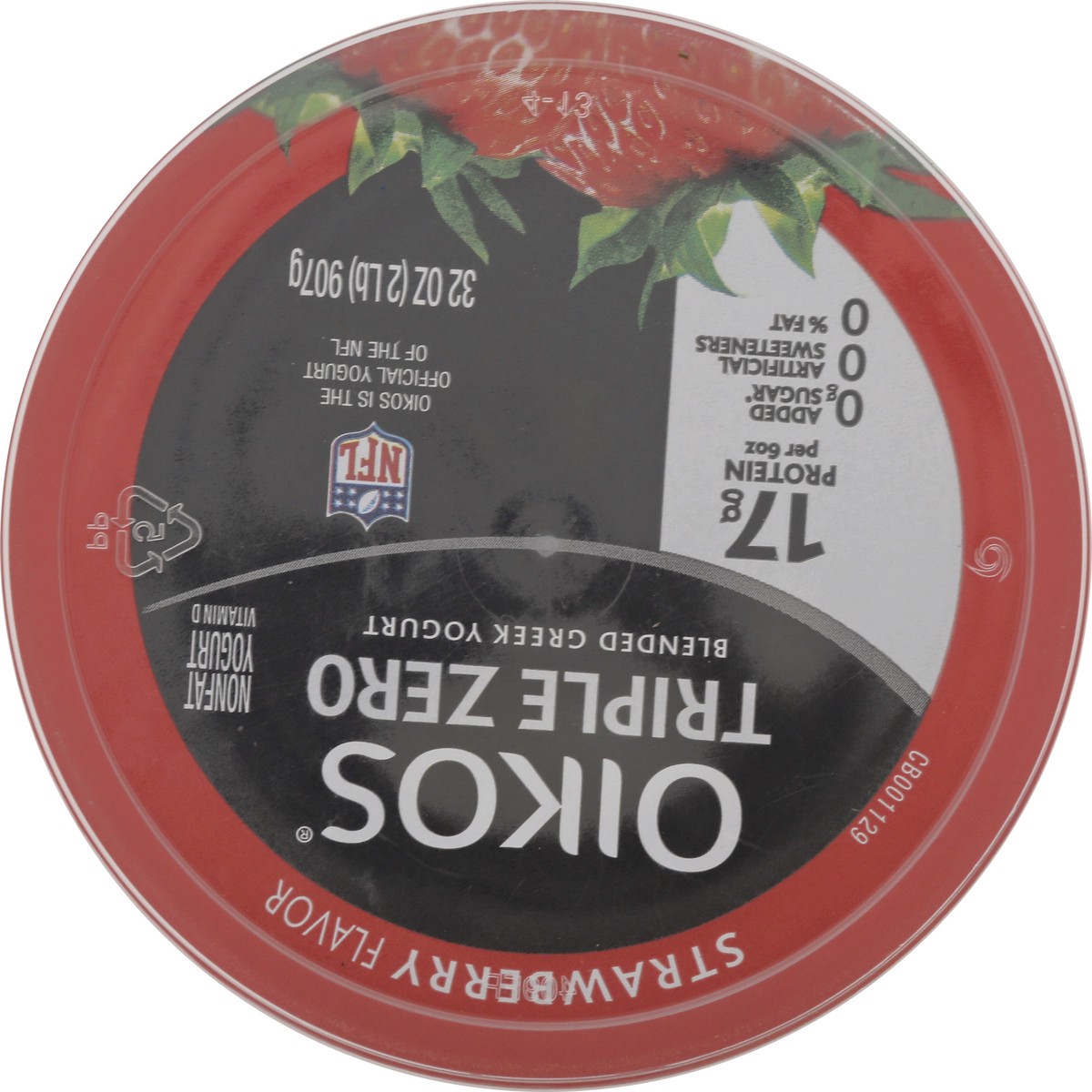 slide 6 of 10, Oikos Triple Zero Strawberry Greek Yogurt, 32 oz