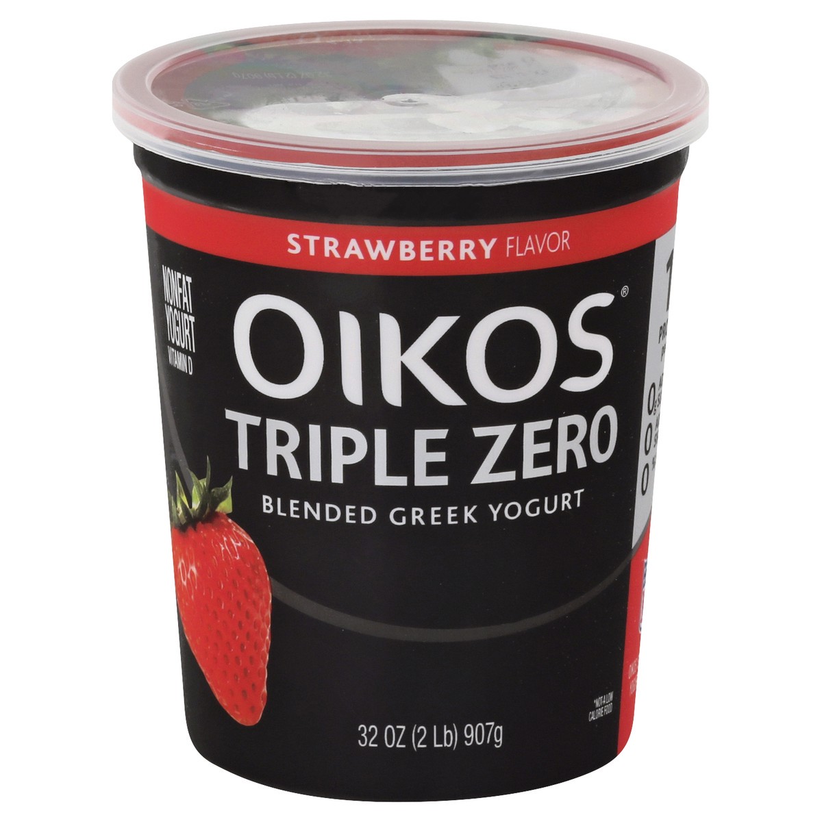 slide 1 of 10, Oikos Triple Zero Strawberry Greek Yogurt, 32 oz