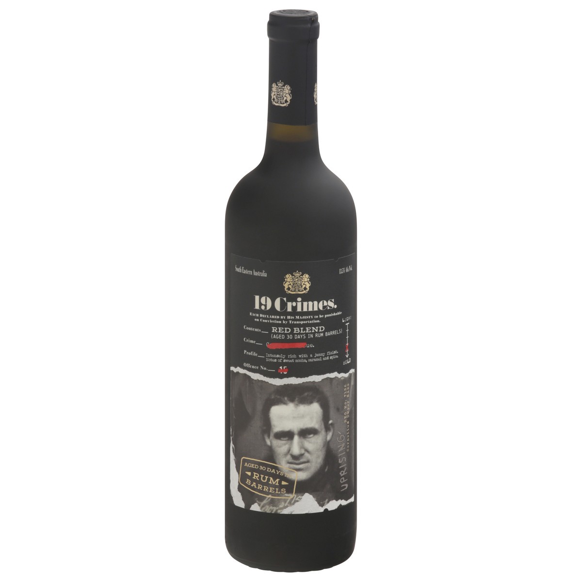 slide 1 of 9, 19 Crimes The Uprising Red Wine Blend, Australia, 750 ml Glass Wine Bottle, 15% ABV, 750 ml