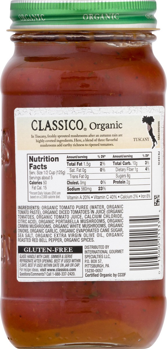 slide 4 of 11, Classico Organic Mushroom Pasta Sauce 24 oz, 24 oz