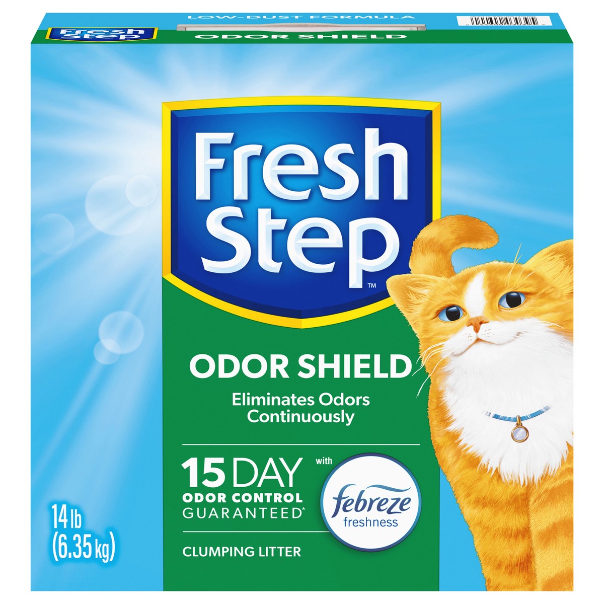slide 1 of 9, Fresh Step Odor Shield Scented Litter with the Power of Febreze Clumping Cat Litter, 14 lb