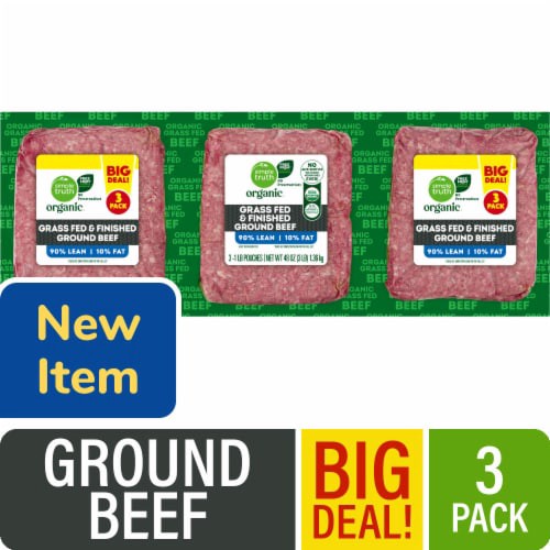 slide 1 of 1, Simple Truth Organic® 90/10 Grass Fed and Finished Ground Beef Pack 3 LB BIG DEAL!, 3 ct; 1 lb