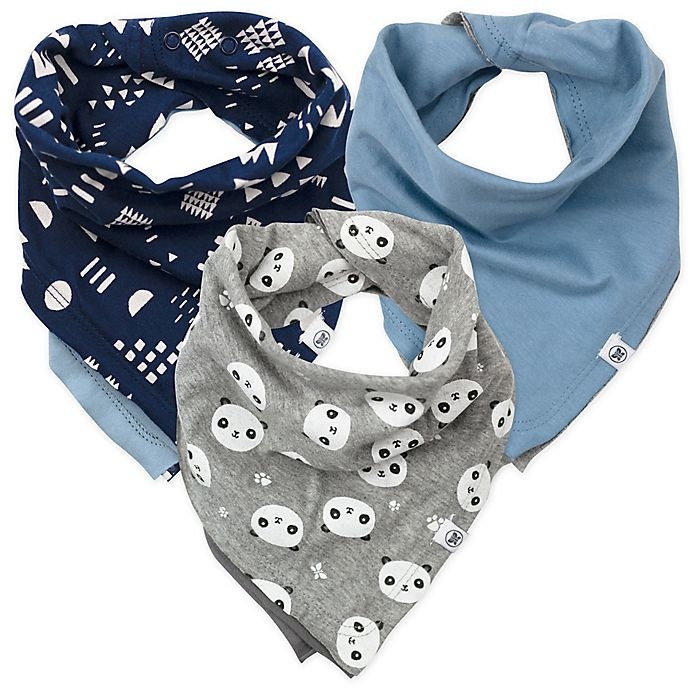 slide 1 of 4, The Honest Company Organic Cotton Bandana Bib Burp Cloths - Blue/Grey, 5 ct