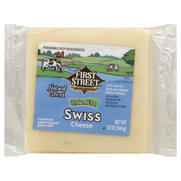 slide 1 of 1, First Street Reduced Fat Sliced Swiss Cheese, 12 oz