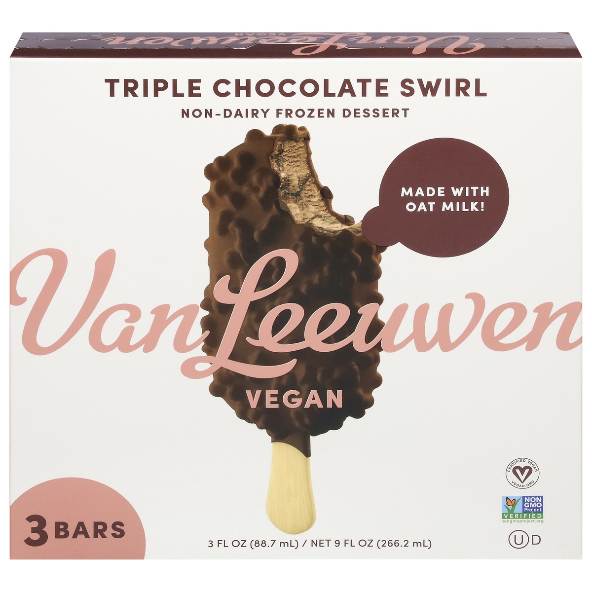 slide 1 of 9, Van Leeuwen Non-Dairy Triple Chocolate Swirl Frozen Dessert 3 - 3 fl oz Bars, 3 ct