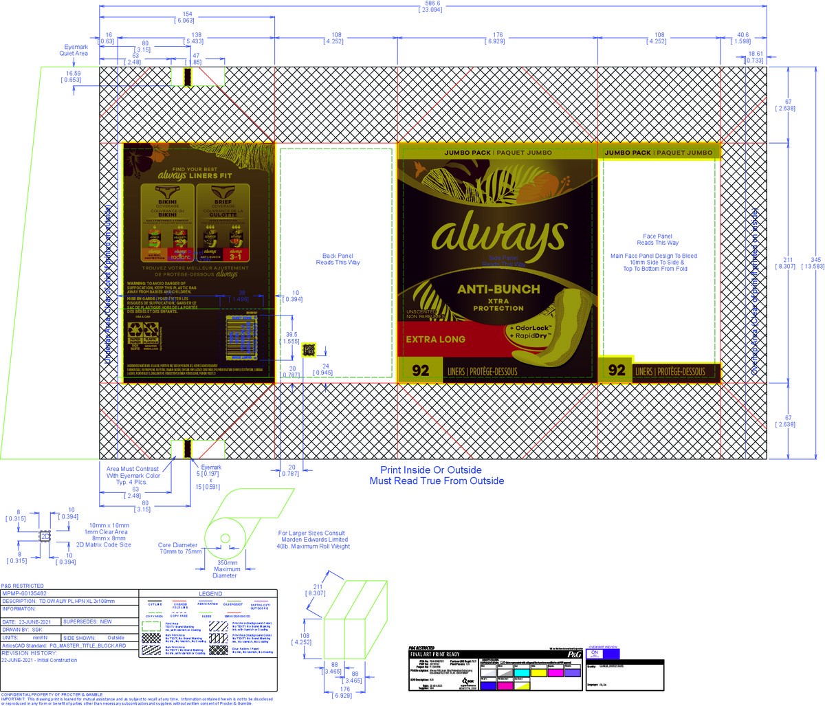 slide 2 of 6, Always Anti-Bunch Xtra Protection Daily Liners, Extra Long Length, Unscented, 92 Count, 92 ct