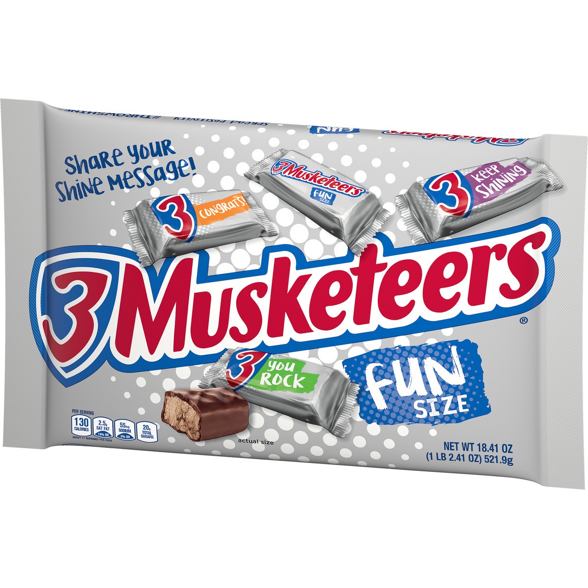 slide 9 of 9, 3 MUSKETEERS Fun Size Milk Chocolate Candy Bars - 18.41 oz Bag, 18.41 oz