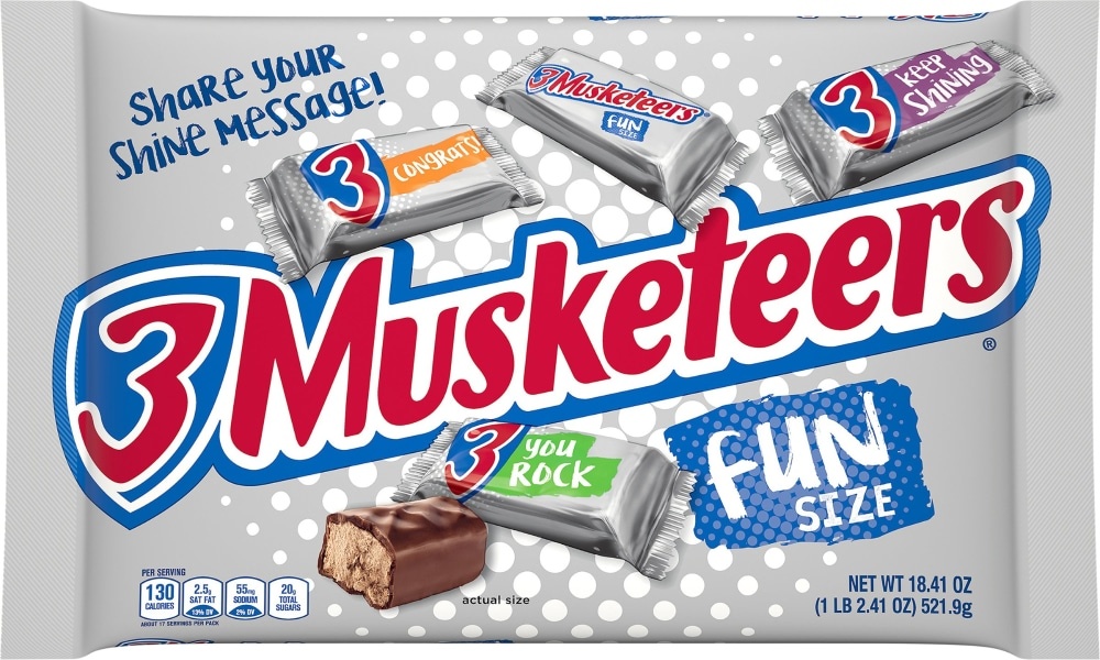 slide 1 of 1, 3 MUSKETEERS Fun Size Chocolate Candy Bars, 18.41 oz