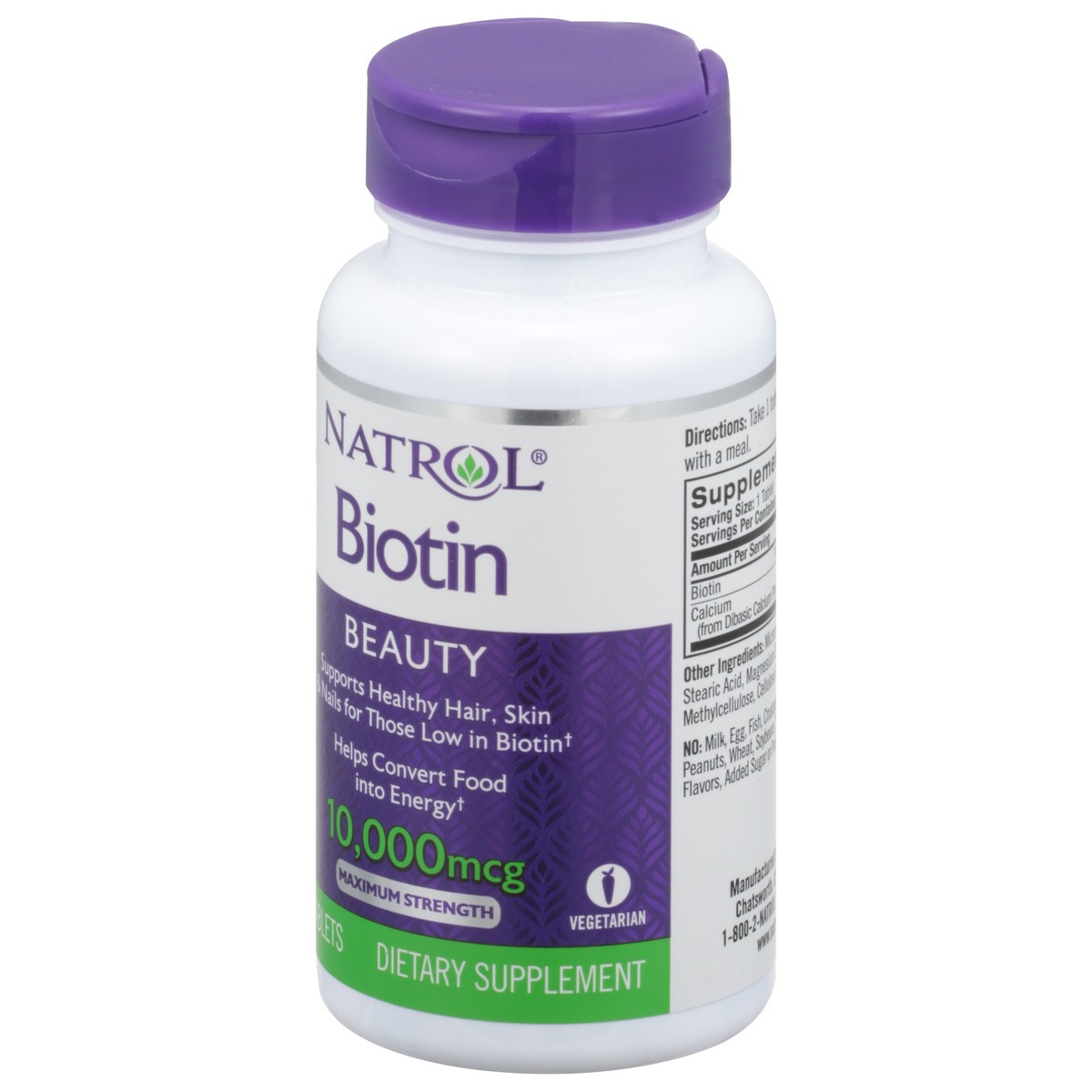 slide 4 of 14, Natrol, Biotin Tablets, Dietary Supplement, Maximum Strength, Supports Healthy Skin, Hair & Nails, 10000 mcg, 100 Count , 100 ct