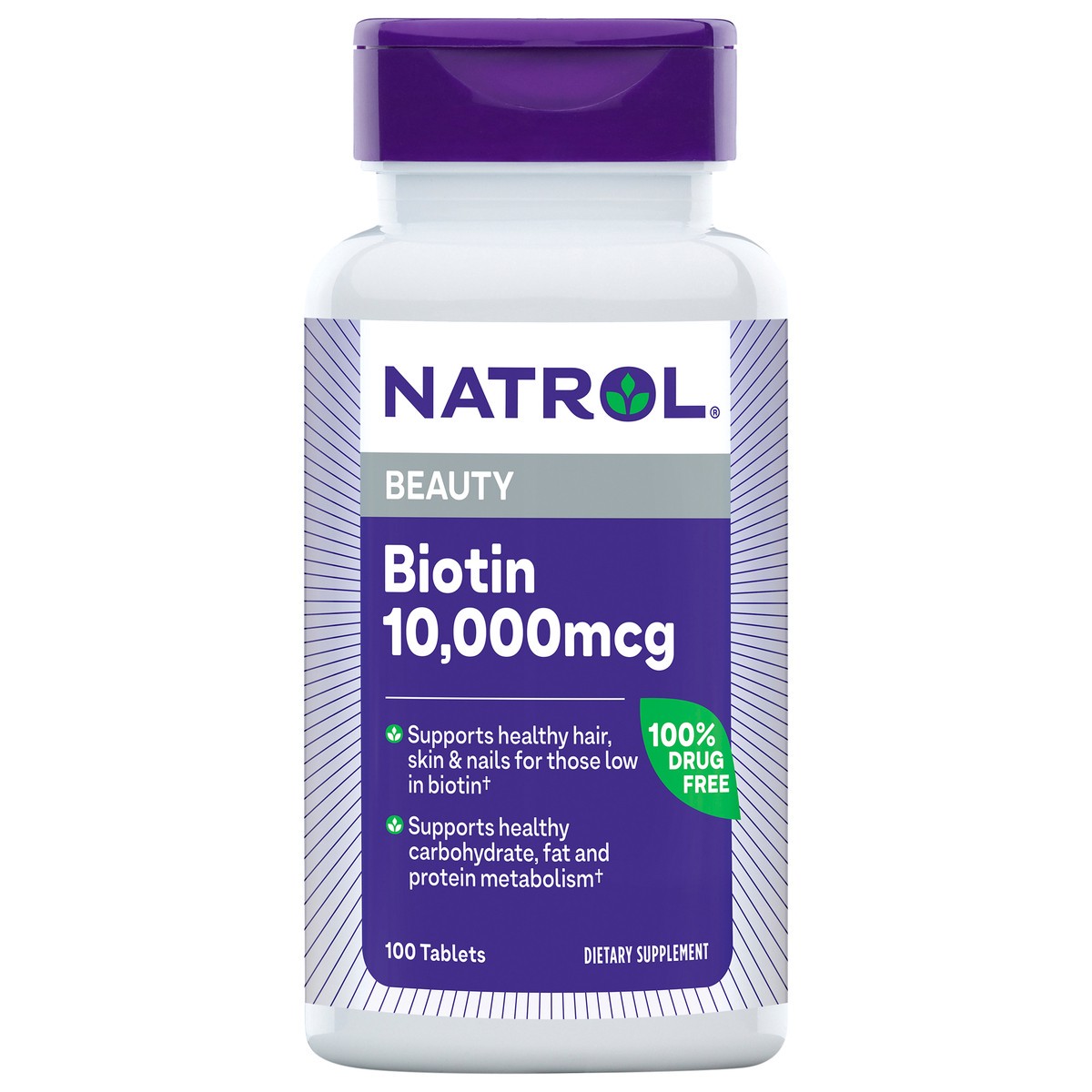 slide 1 of 14, Natrol, Biotin Tablets, Dietary Supplement, Maximum Strength, Supports Healthy Skin, Hair & Nails, 10000 mcg, 100 Count , 100 ct