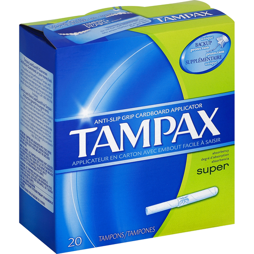 slide 1 of 1, Tampax Cardboard Applicator Super Absorbency Tampons, 20 ct