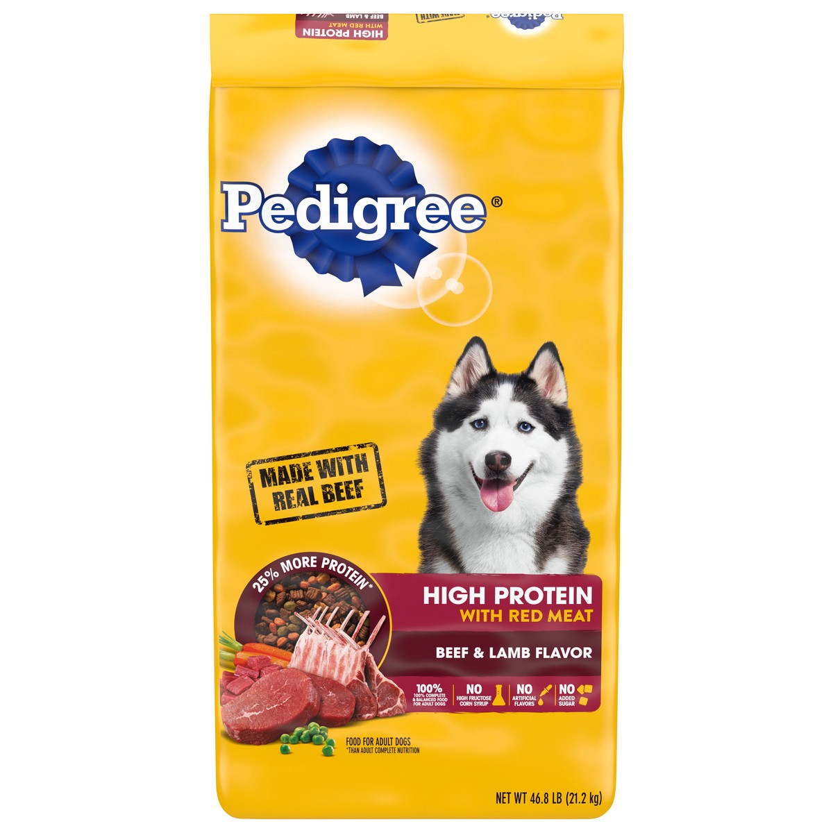 slide 12 of 12, PEDIGREE High Protein Adult Dry Dog Food Beef and Lamb Flavor Dog Kibble, 46.8 lb. Bag, 1 cnt