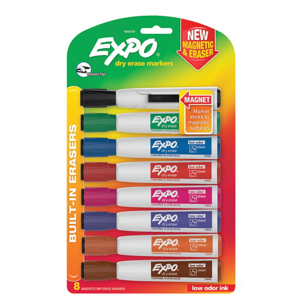 slide 1 of 8, Expo Dry Erase Marker Assorted Magnetic Eraser, 8 ct