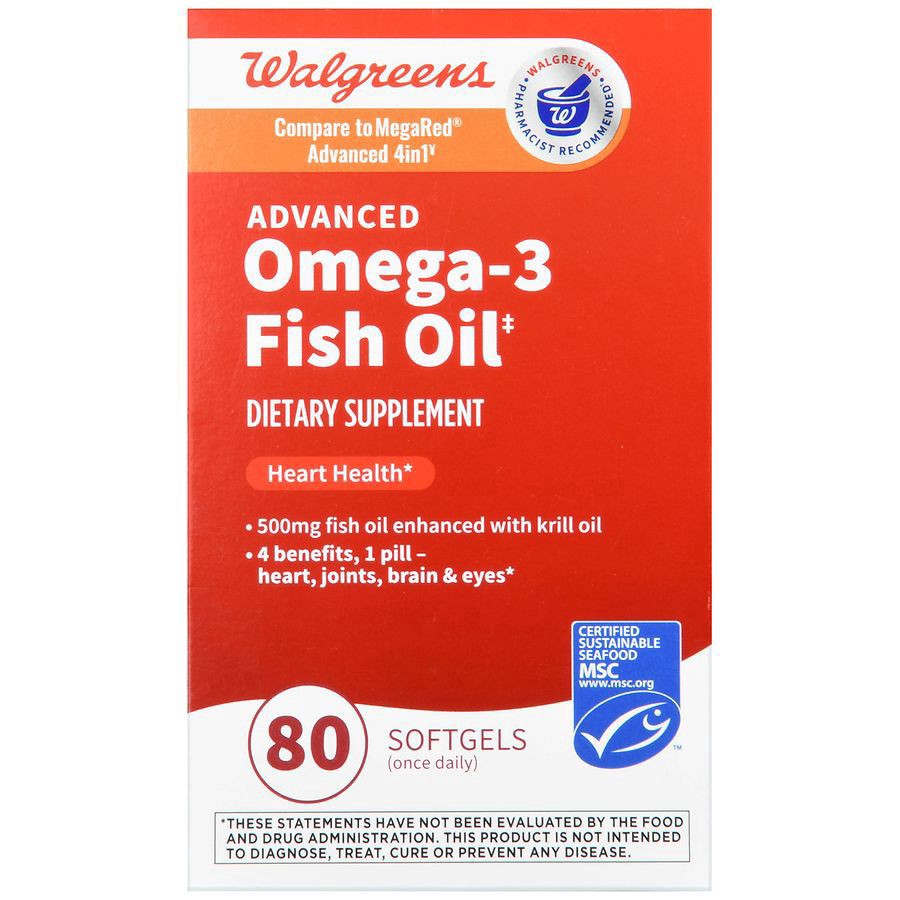 slide 4 of 5, Walgreens Advanced Omega-3 Fish Oil 500 mg, 80 ct