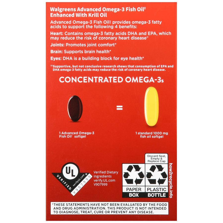 slide 5 of 5, Walgreens Advanced Omega-3 Fish Oil 500 mg, 80 ct