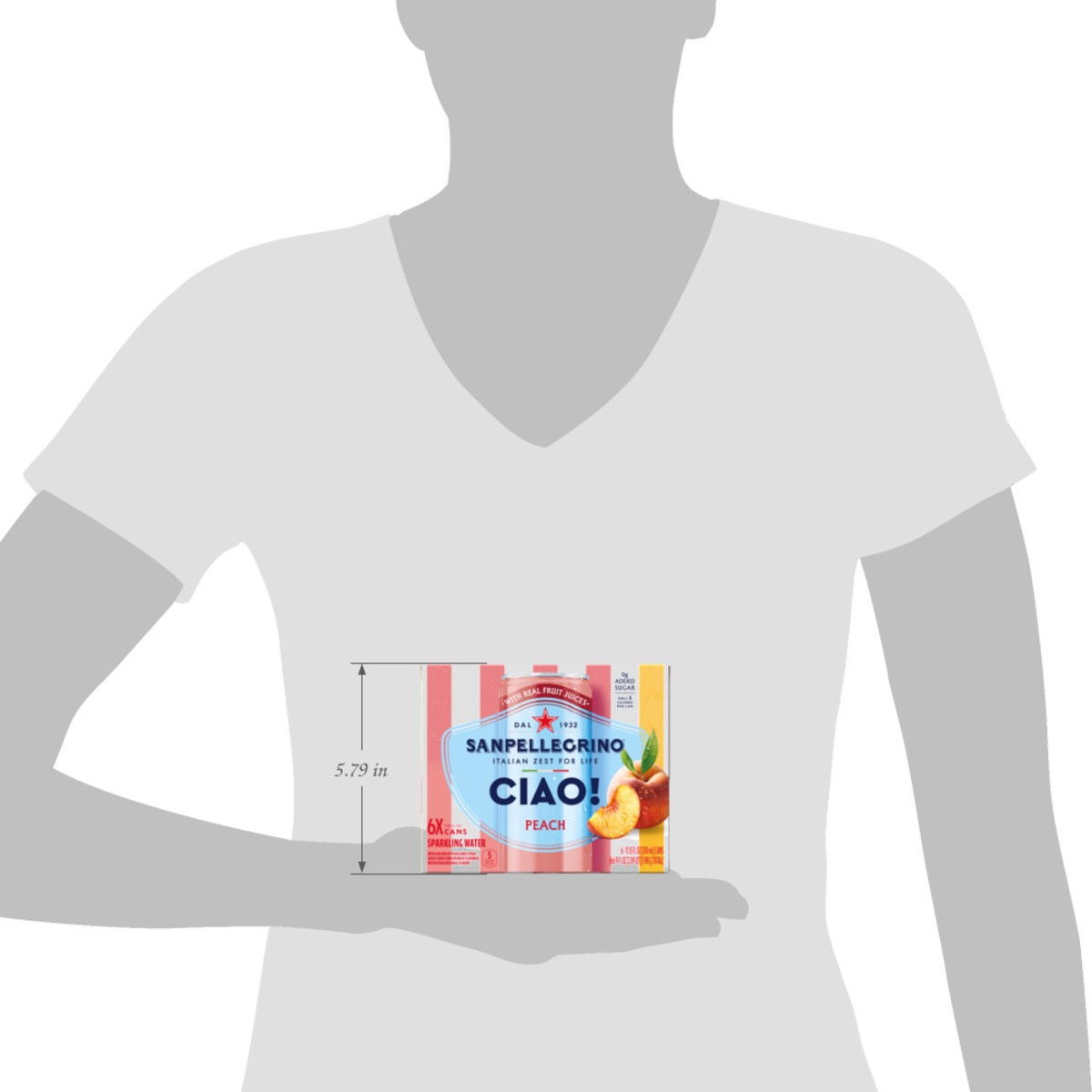 slide 6 of 12, San Pellegrino CIAO! Peach Sparkling Water, Low-Cal, 0g Added Sugar, 6-Pack, 6 ct; 11.1 oz