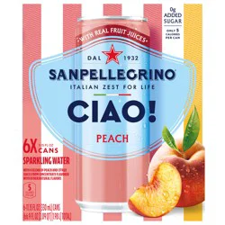 San Pellegrino CIAO! Peach Sparkling Water, Low-Cal, 0g Added Sugar, 6-Pack