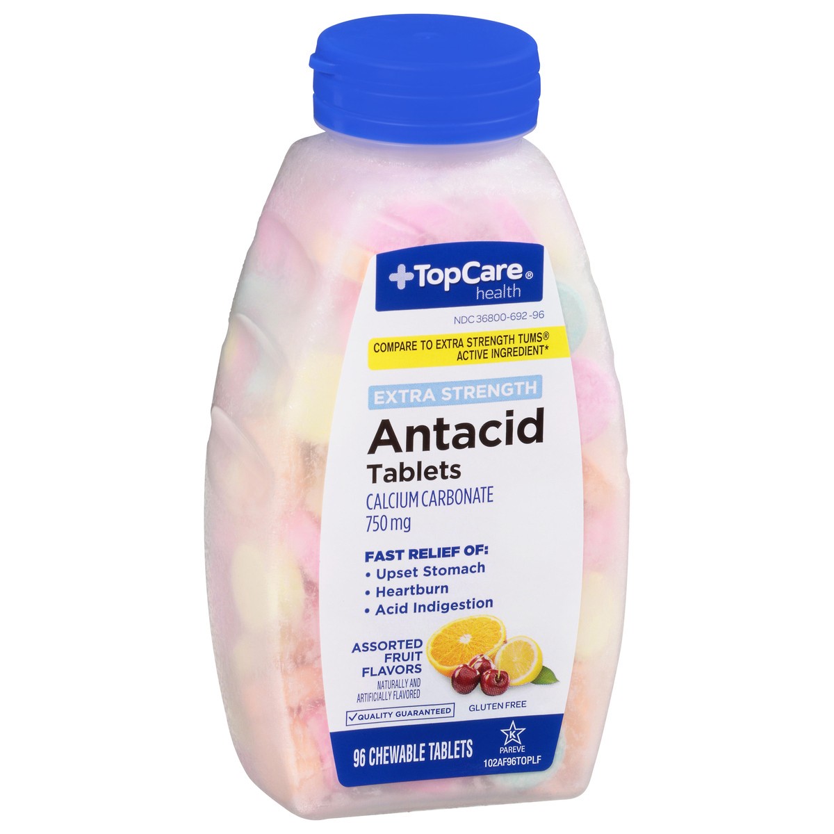 slide 2 of 9, TopCare Health Extra Strength 750 Mg Assorted Fruit Flavor Antacid Tablets 96 ea, 96 ct