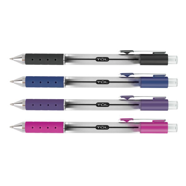 slide 4 of 6, TUL Retractable Gel Pens, Medium Point, Silver Barrel, Assorted Inks, Pack Of 4 Pens, 4 ct