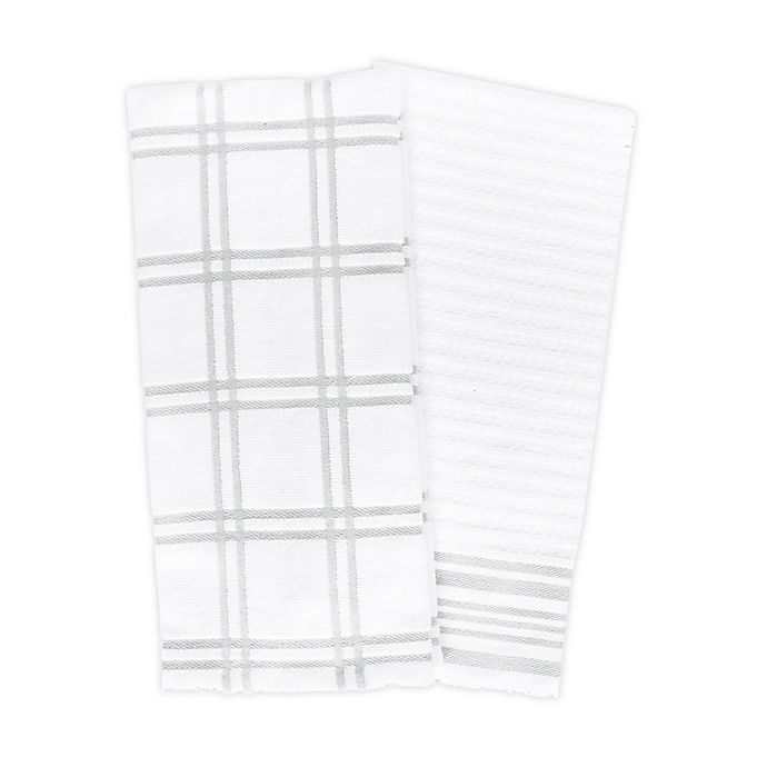 slide 1 of 5, KitchenSmart Colors Plaid Windowpane Kitchen Towels - Silver, 2 ct