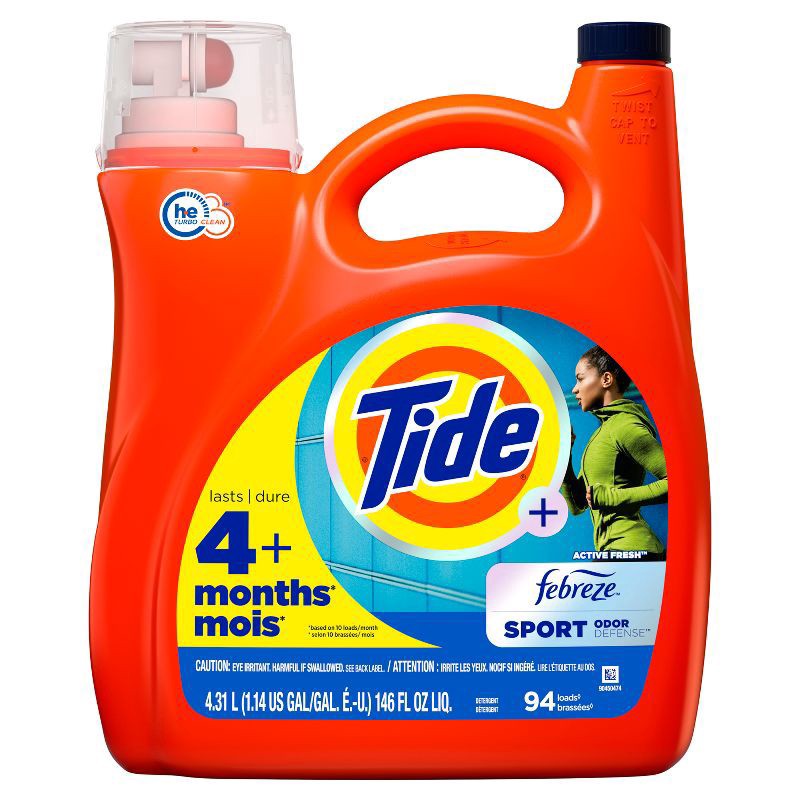 slide 1 of 1, Tide Plus Febreze High Efficiency Liquid Laundry Detergent - Sport Active Fresh - 146 fl oz, 154 oz