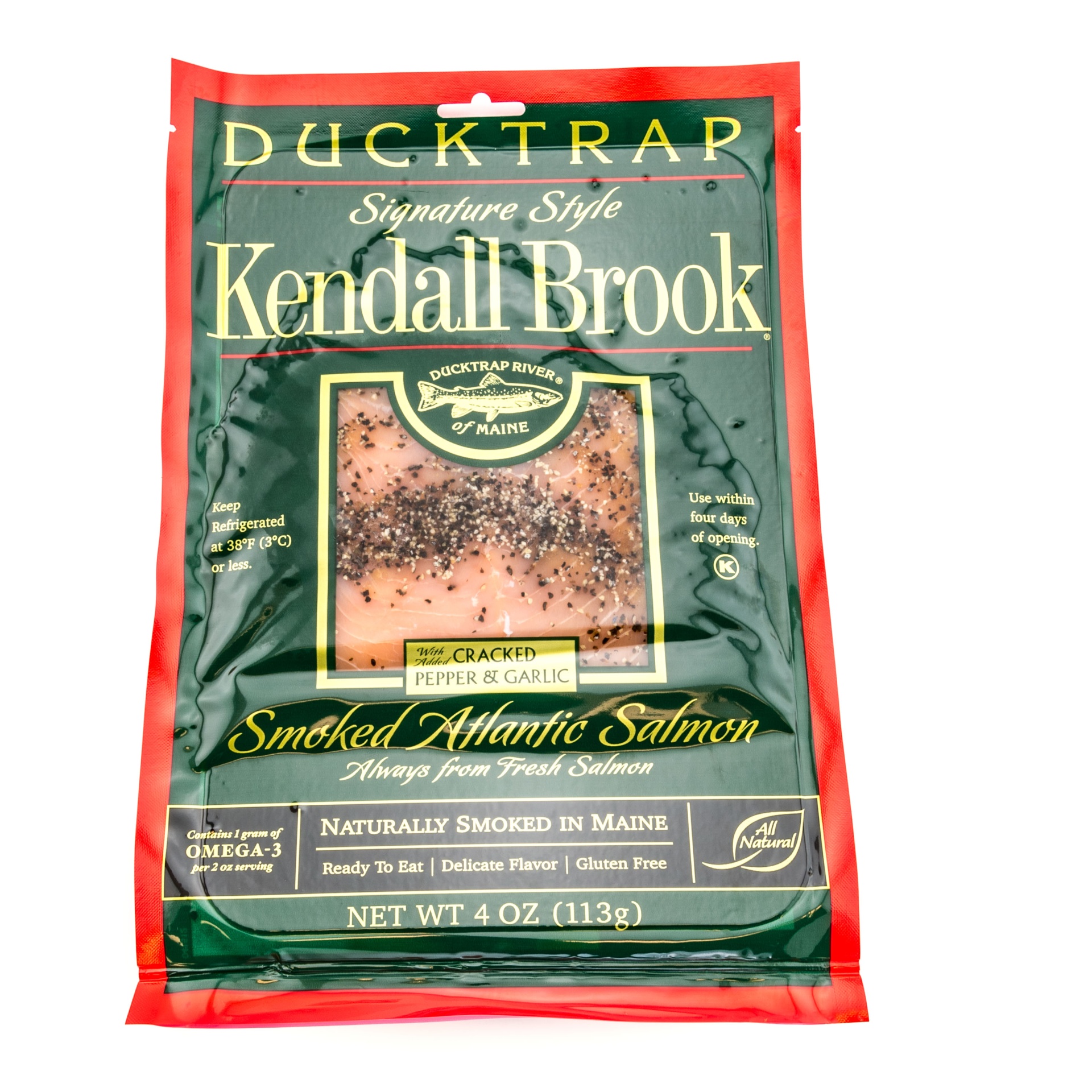 slide 1 of 1, Ducktrap River of Maine Kendall Brook Smoked Pepper Garlic Salmon, 4 oz