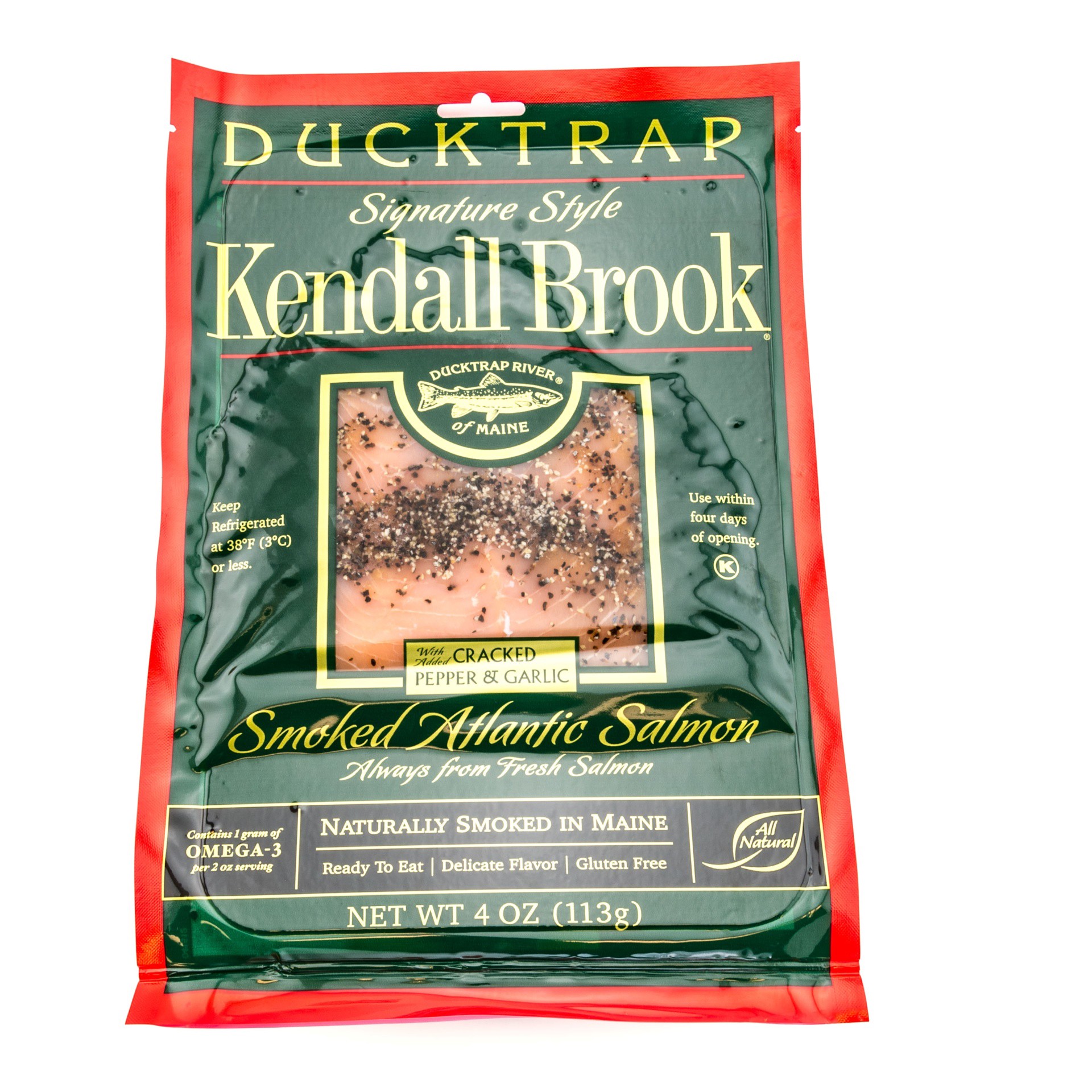 slide 1 of 2, Ducktrap River of Maine Kendall Brook Smoked Pepper Garlic Salmon, 4 oz
