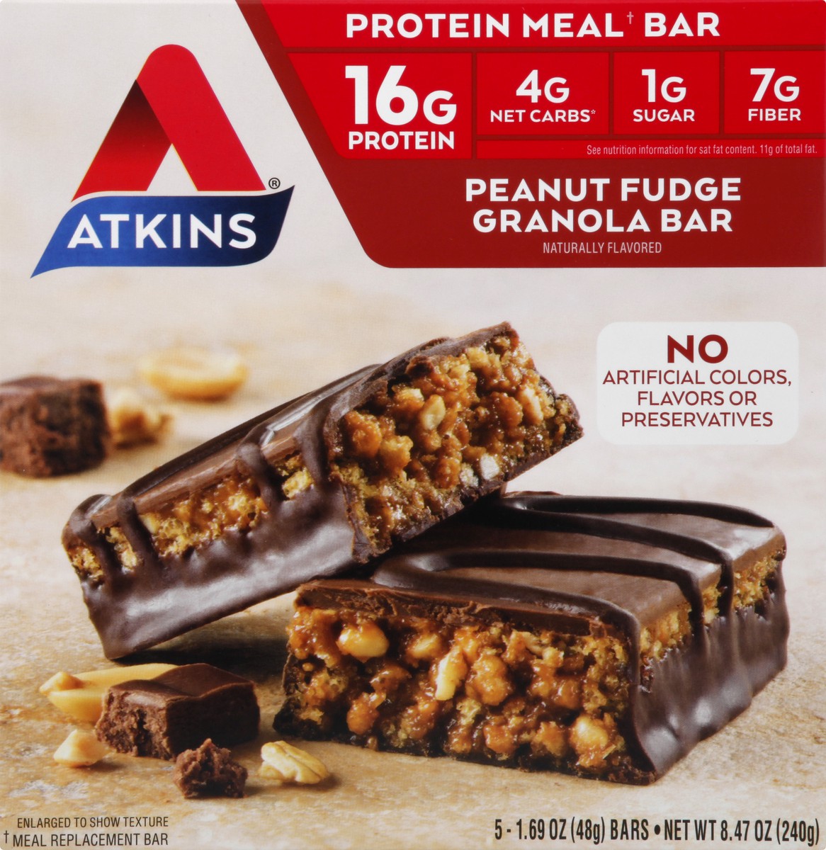 slide 6 of 9, Atkins Peanut Fudge Advantage Bar Granola, 5 ct