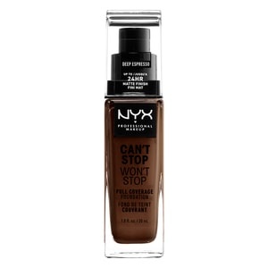 slide 1 of 1, Nyx Professional Makeup Can'T Stop Won'T Stop Full Coverage Foundation, Deep Espresso, 1 oz