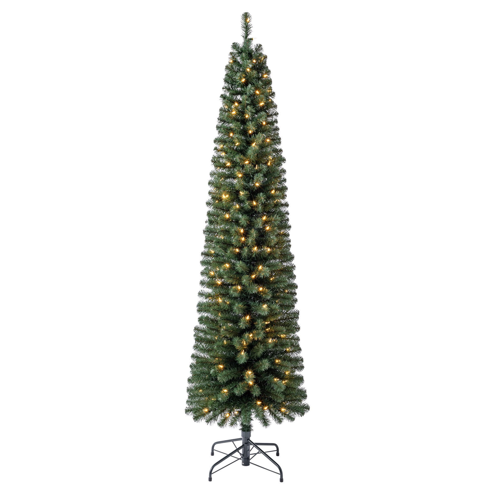 slide 8 of 8, 7ft. Pre-Lit Pencil Artificial Christmas Tree, Warm White Mini Led Lights By Ashland, 7 ft