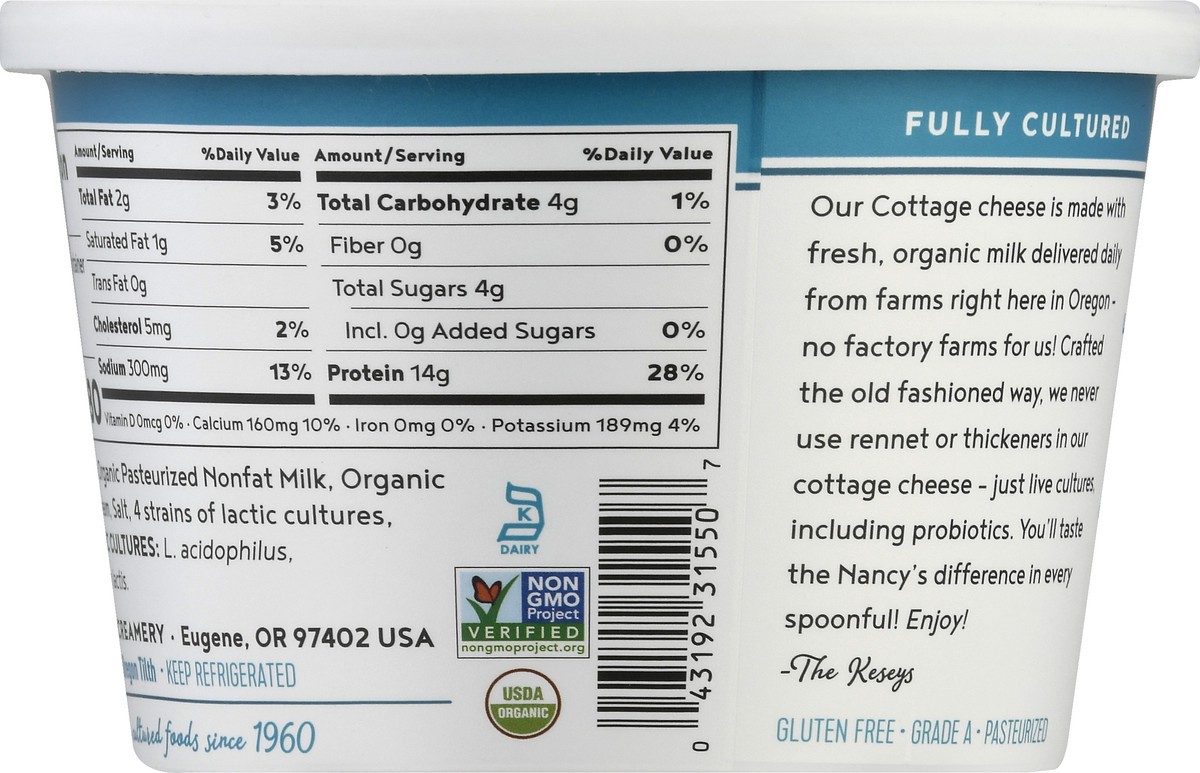 slide 9 of 13, Nancy's Probiotic Organic Lowfat 2% Milkfat Min Cottage Cheese 16 oz, 16 oz