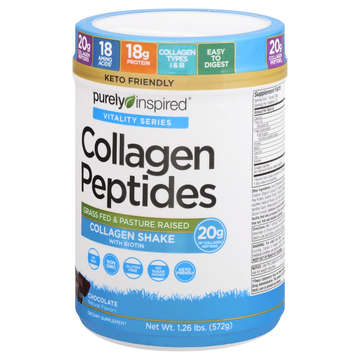 slide 2 of 11, Purely Inspired Vitality Series Chocolate Collagen Peptides 1.26 lb, 1.26 lb