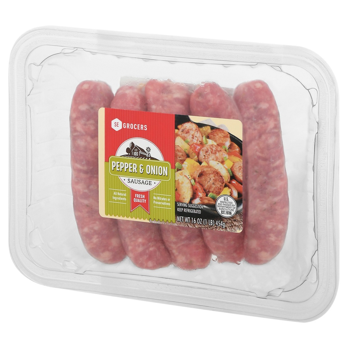 slide 8 of 14, SE Grocers Italian Sausage Pepper & Onion, 16 oz
