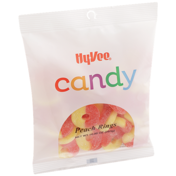 slide 1 of 1, Hy-vee Peach Rings Candy, 10 oz