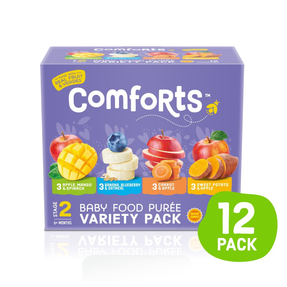 slide 1 of 4, Comforts Baby Food Puree Mixed Pouches, 12 ct; 4 oz