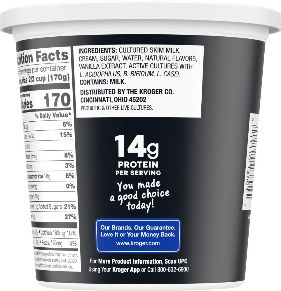 slide 2 of 6, Kroger Vanilla Whole Milk Greek Yogurt Tub - 32 oz, 32 oz