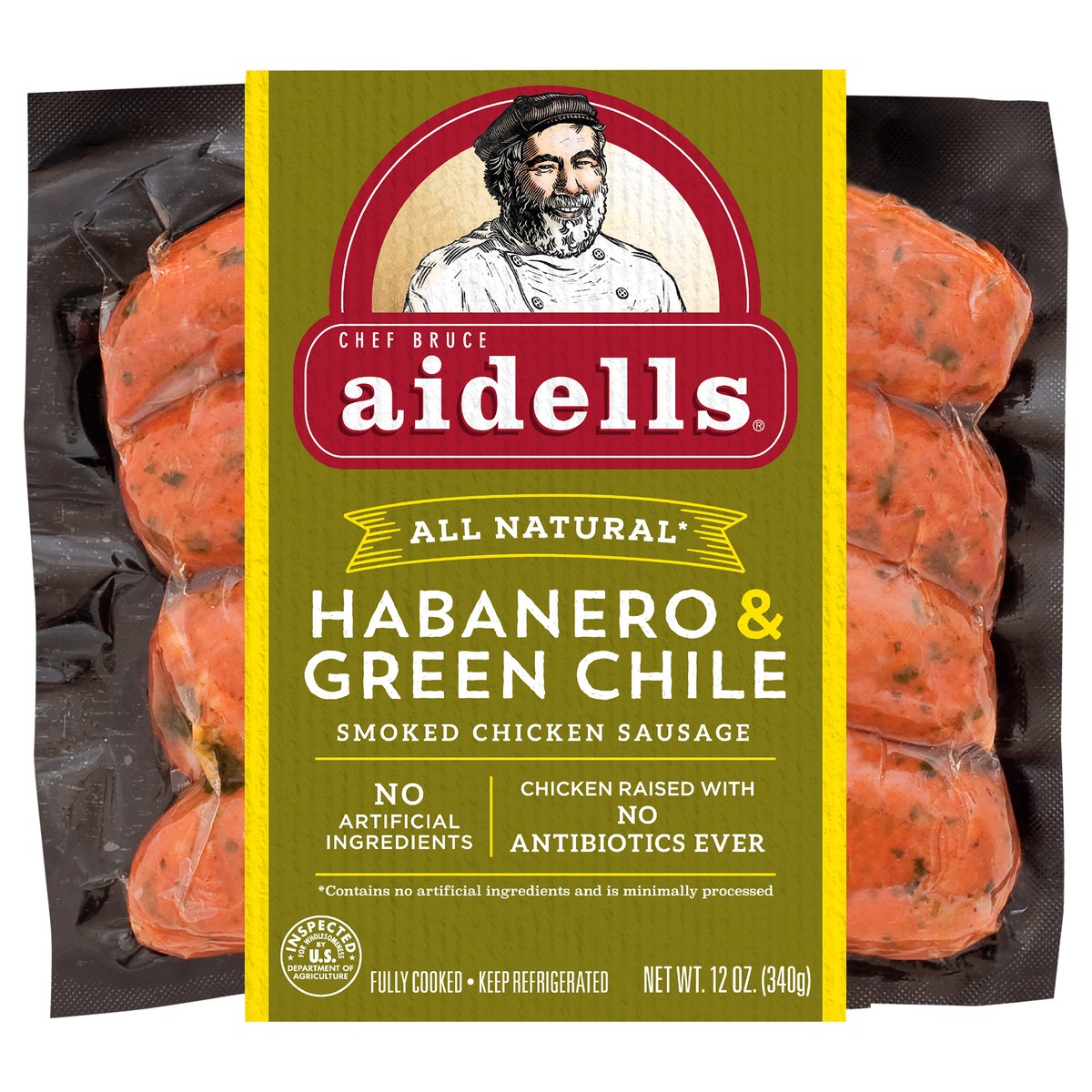 slide 1 of 6, Aidells Habanero Green Chile Smoked Chicken Sausage, 12 oz
