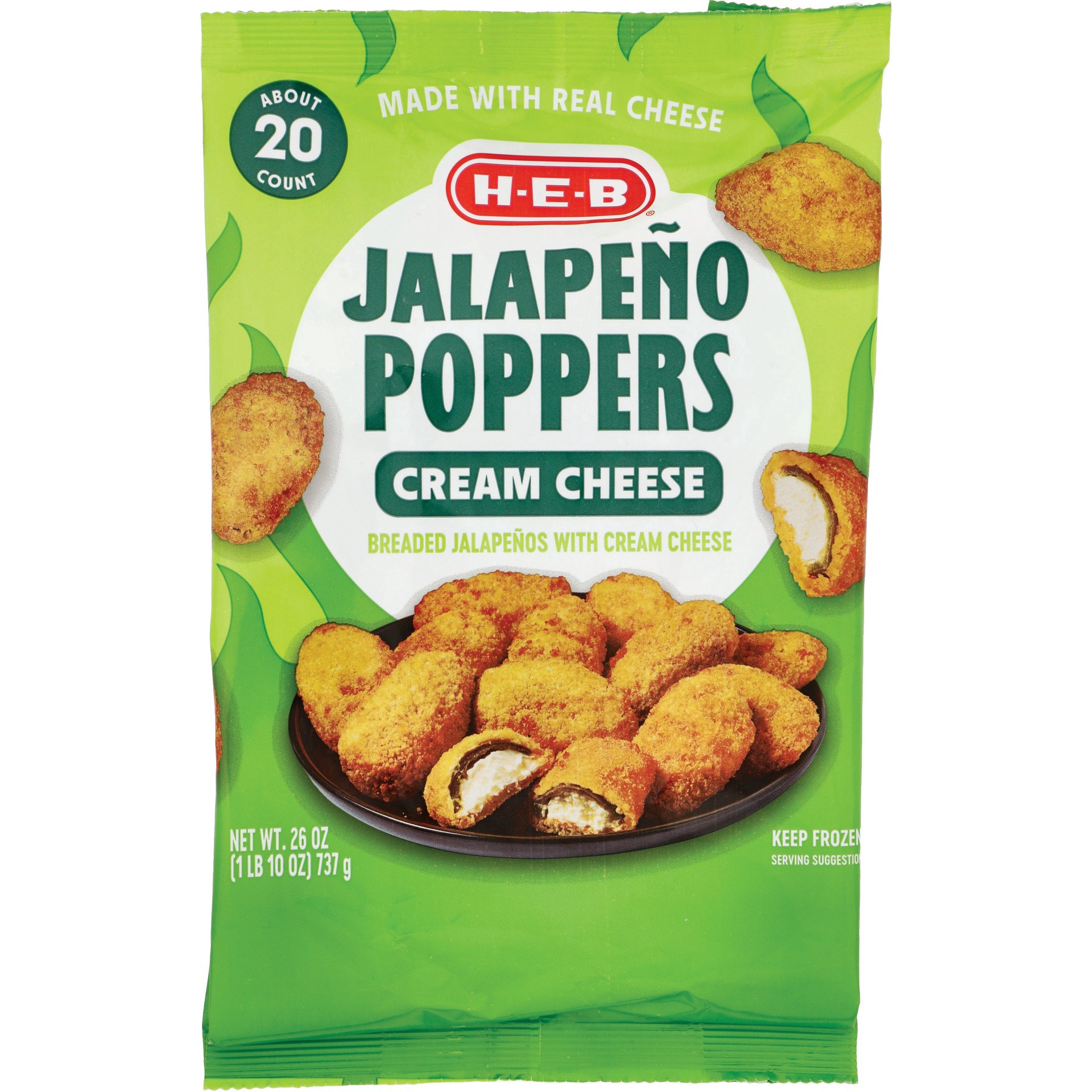 slide 1 of 1, H-E-B Cream Cheese Jalapeno Poppers, 26 oz