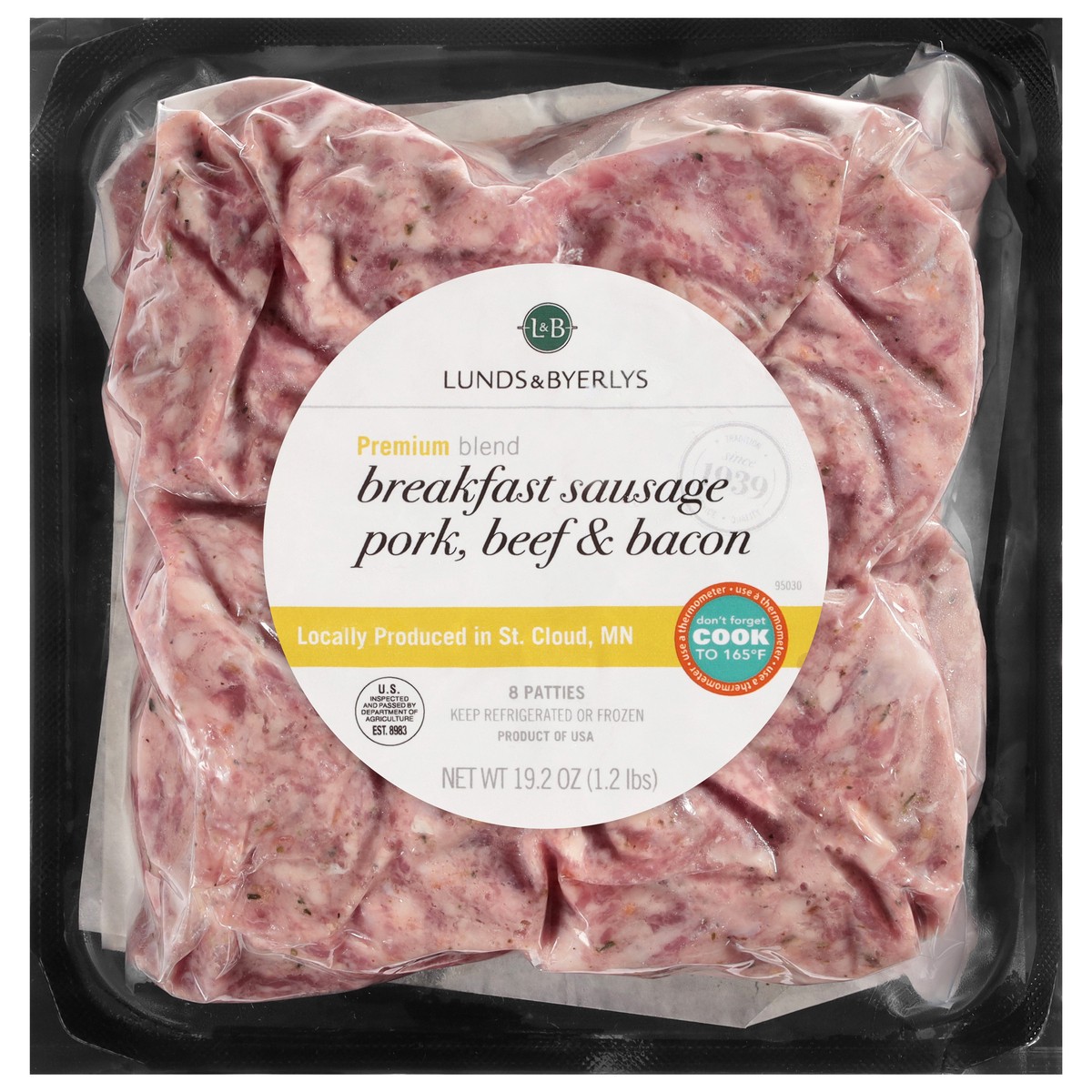 slide 1 of 4, Lunds & Byerlys Pork, Beef & Bacon Breakfast Sausage 8 ea, 8 ct