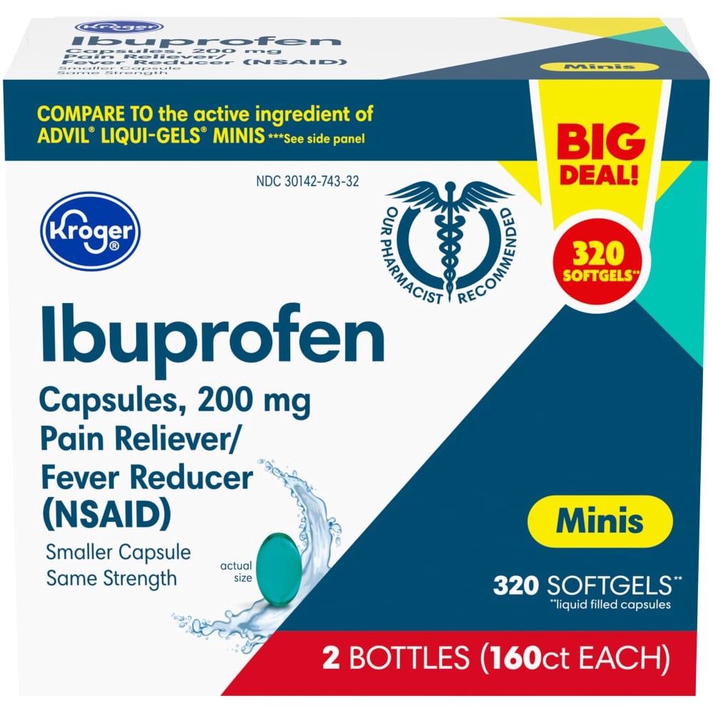 slide 2 of 3, Kroger Ibuprofen Pain Reliever & Fever Reducer Mini Softgels, 320 ct