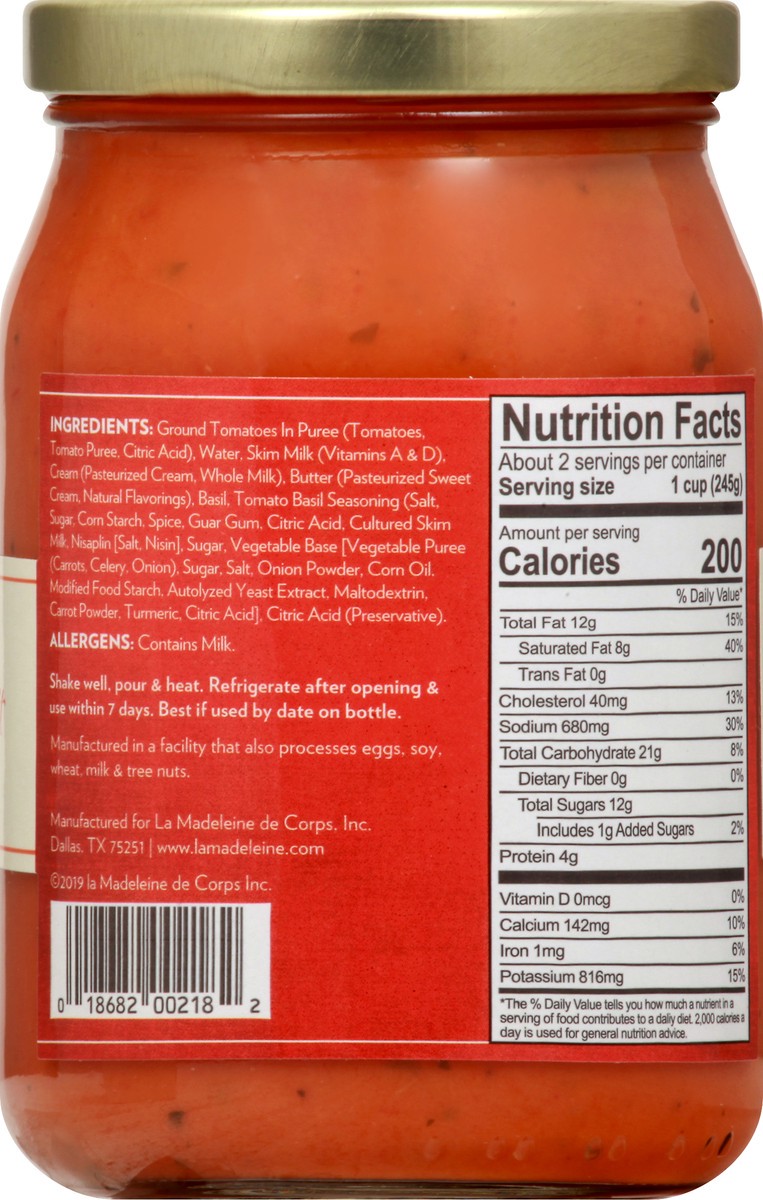 slide 6 of 13, La Madeleine Reduced Fat Tomato Basil Soupe 15.5 oz, 15.5 oz
