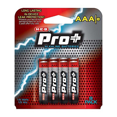 slide 1 of 1, H-E-B Pro+ Alkaline AAA Batteries, 8 ct