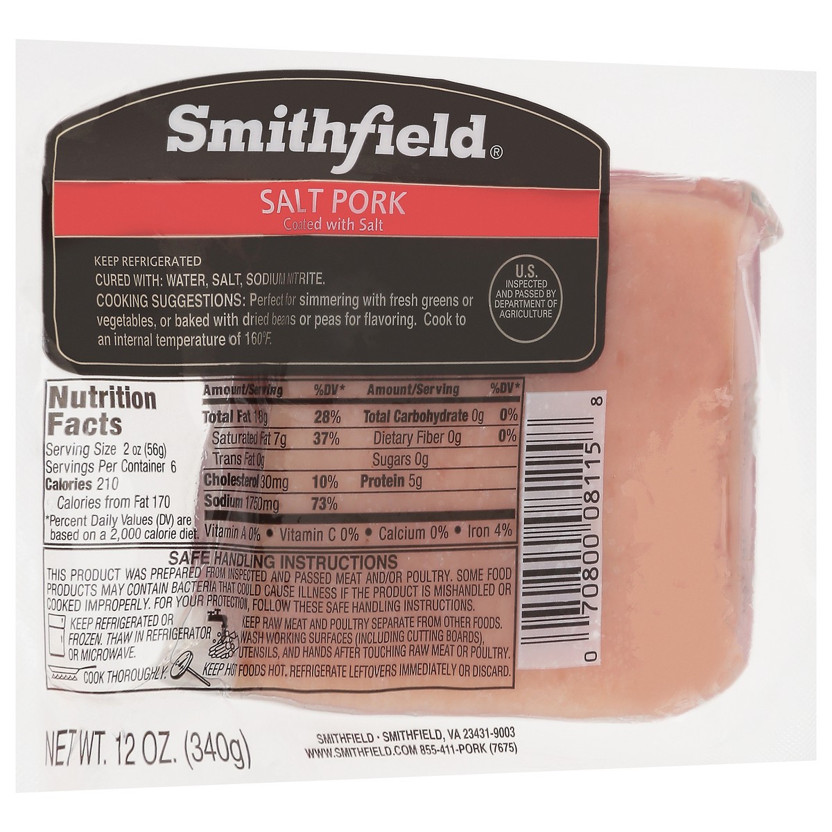 slide 2 of 12, Smithfield Salt Pork 12 oz, 12 oz