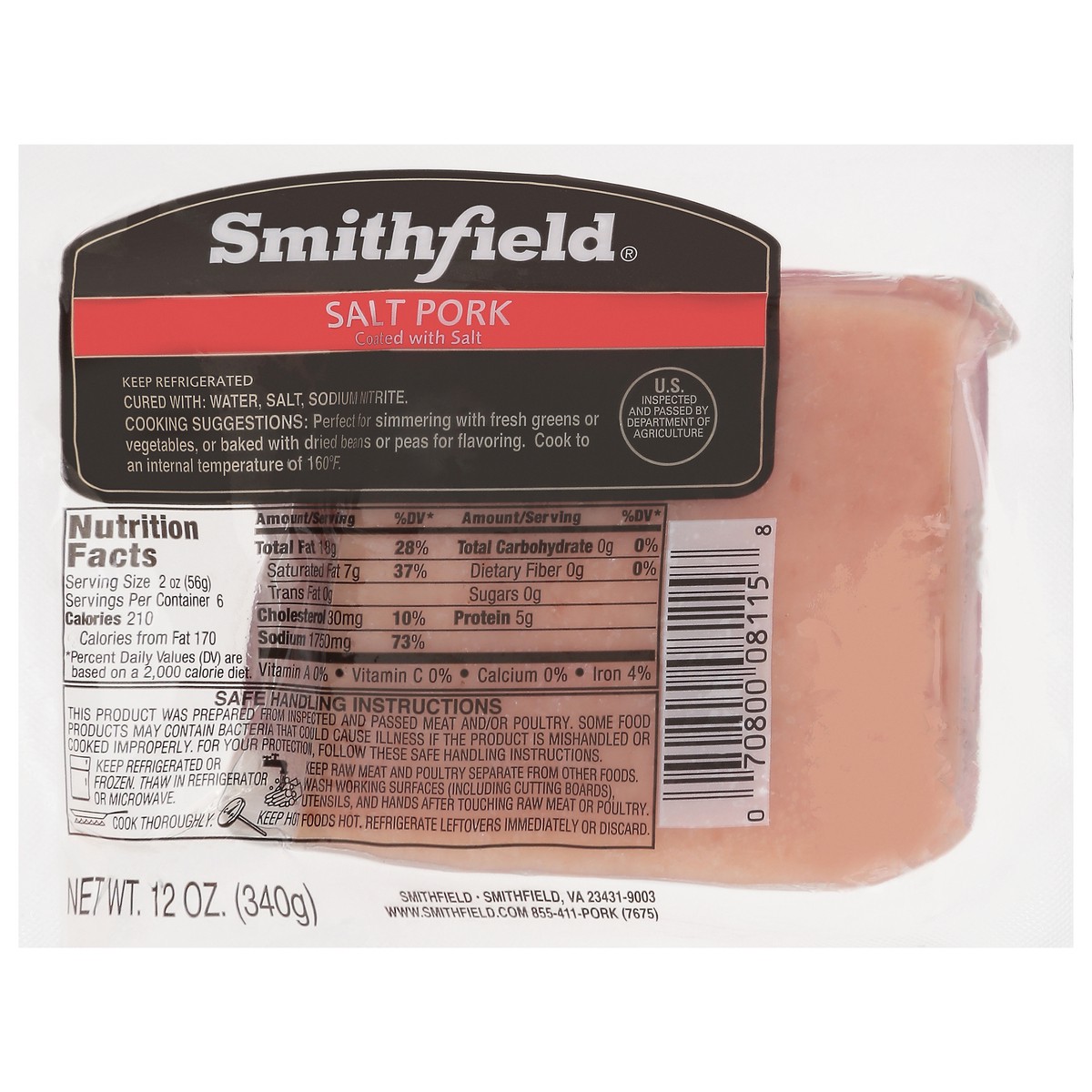slide 1 of 12, Smithfield Salt Pork 12 oz, 12 oz