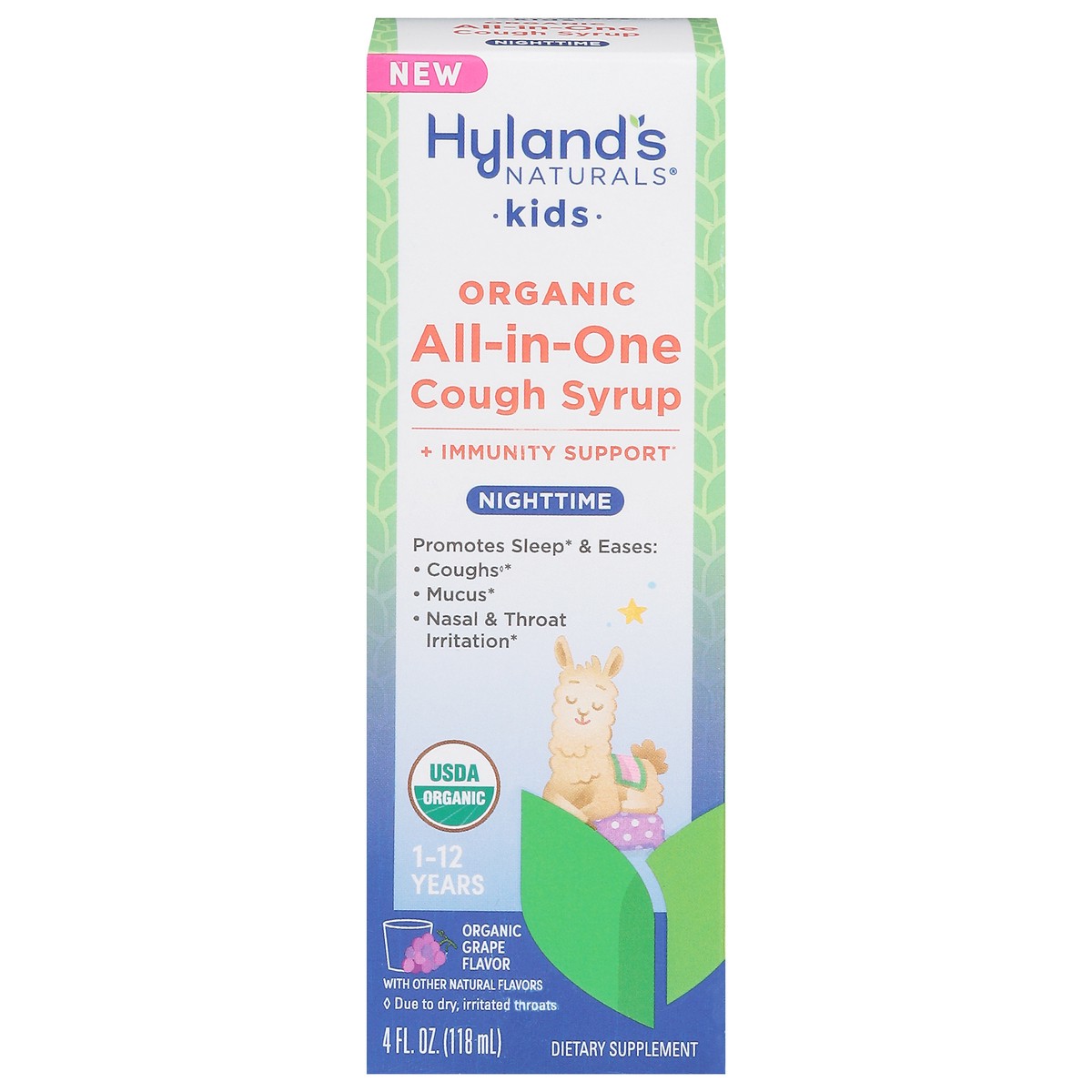 slide 1 of 13, Hyland's Naturals Organic 1-12 Years Kids Nighttime All-in-One Organic Grape Flavor Cough Syrup 4 fl oz, 4 fl oz